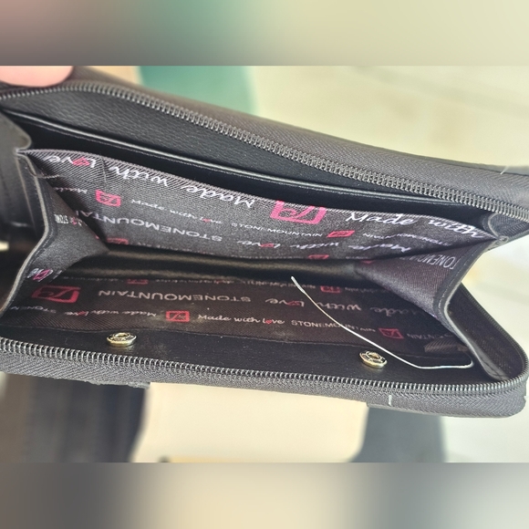 Stone Mountain Western Leather Black & Cream Large Wristlet Wallet Bag - Picture 6 of 6